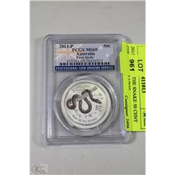 2013 YEAR OF THE SNAKE 50 CENT COIN GRADED 1/2OZ
