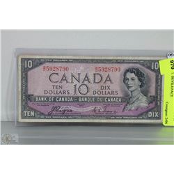 1954 CANADIAN $10 DOLLAR BANK NOTE  DEVILS FACE