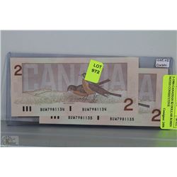 2-1986 CANADIAN $2 DOLLAR ROBIN NOTES CONSECUTIVE