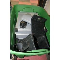 TOTE OF OLD CAMERAS AND ACCESSORIES