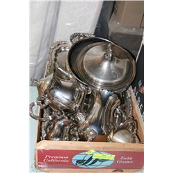 WOODEN BOX WITH 5PC SILVER PLATED TEA SET WITH