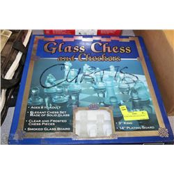 GLASS CHESS AND CHECKERS SET