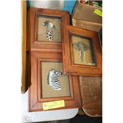 3 WOOD FRAME AFRICAN MOTIF 3D PICTURES
