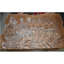 LOT OF 17 CRYSTAL GLASSES, DECANTOR,  VASE