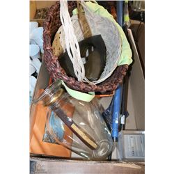 HOME DECOR LOT BASKETS, HAND FAN , NEW TABLE