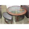Image 1 : ROUND GLASS TOP COFFEE TABLE AND STOOLS