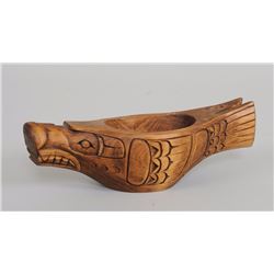 Kwakwaka'wakw Seal Bowl Carved by George Bee 7 1/4" L.  Good Condition