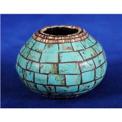 Southwest Miniature Turquoise and Heshi Bowl 2 1/4" D. 1 3/4" H.  Good Condition