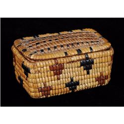 Fully Imbricated Lillooet Lidded Basket 4 1/2" L. 2 3/4" W. 2 1/4" H.  Good Condition