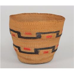 Tlingit Spruce Root Basket with Key Step Design 3 3/4" D. 3 1/4" H.  Good Condition