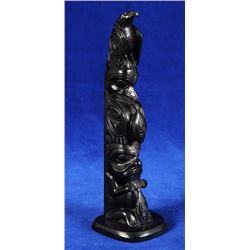 Rufus Moody Argillite Totem Carved with Eagle, Raven Holding a Halibut and Human Holding a Halibut S