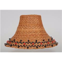Haida Cedar Hat Decorated with Beads 11 1/2" D. 7 1/2 H.   Good Condition