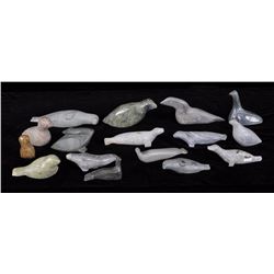 Sixteen Inuit Soapstone Carvings From Various Artists and Communities 3 1/2" L. - 9 1/2" L.  Good Co
