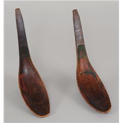 Two Northwest Coast Carved and Painted Spoons ca. 1900 From the Kitwanga Collection 10" L. and 10 3/
