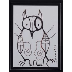 Norval Morrisseau Felt Pen Drawing of an Owl with Original Receipt May 13, 1987  18 1/2"x 23 1/2 Fra