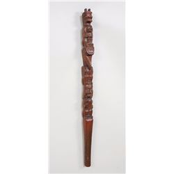Coast Salish Talking Stick Carved with Four Figures and Inscribed "Alex Julian Squamish Indian Carve