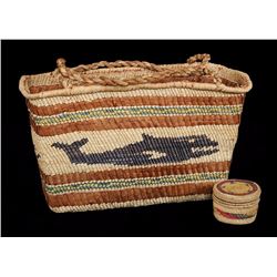 Nuu-chah-nulth Carry Basket with Whale and Eagle Design by Rose Wilson 13 3/4" L. 5 1/2" W. 8" H. an