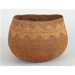 Karok Basket with Zig Zag Design 9" D. 6 3/4" H.  Fair Condition