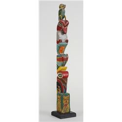 Northwest Coast Totem Carved with Four Figure and Three Cats at the Bottom ca. 1940's 18 1/2" H. 3" 