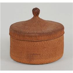 Tlingit Spruce Root Knob Top Basket 3 1/4" D. 3 1/4" H.  Good Condition