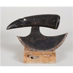 Inuit Ulu with Steel Blade and Carved Eagle Form Horn Handle 7" L. 4 1/2" W.  Good Condition