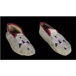 Plains Beaded Smoked Hide Sinew Sewn Moccasins with Geometric Design Deaccessioned Glenbow Museum, A