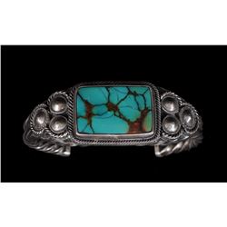 Navajo Silver and Cerrillos Turquoise Bracelet 91 GMS 6" L. 1 1/4" W. 1 3/4" W. Gap  Good Condition