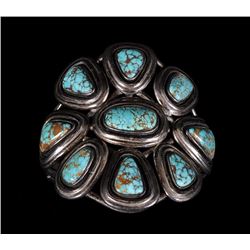Navajo Silver and Turquoise Bracelet 6" L. 2 3/4" W.  Good Condition