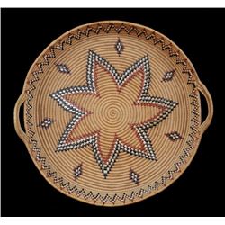 Lillooet Basketry Tray with Imbricated Star Design 17 1/2" W.  Fine Condition