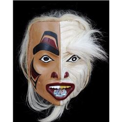 Francis Horn Carved Alder Portrait Mask of an Elder with Labret 11" H. 8" W.  Good Condition