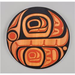 Coast Salish Killer Whale Panel Carved by Jim Charlie 24 1/2" D.  Good Condition