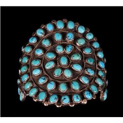 Zuni Silver and Turquoise Cluster Bracelet 80.5 GMS 5 3/4" L. 3" W. 1 1/2" W. Gap  Good Condition