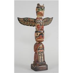 Kwagiulth Totem Carved with Two Figures From Alert Bay ca. 1900  19" H. 11 1/2" W.  Good Condition
