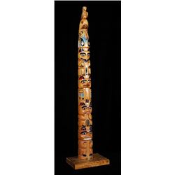 Tsimshian Totem Carved with Bear, Beaver, Raven, Wolf, Killer Whale and Eagle by E Gosnell 53 1/2" H