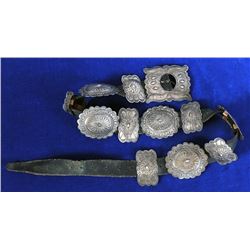 Navajo Silver Concho Belt with 11 Conchos and Buckle Signed GT ca. 1920's -1940's 40" L. Concho 2 1/
