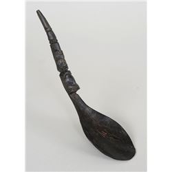 Northwest Coast Goat Horn Spoon with Figural Handle 8" L.  Good Condition