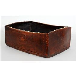 19TH C. Bent Wood Bowl with Pegged Bottom, Sewn and Pegged Corners, Decorated with Inlaid Operculum 