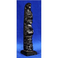 Haida Argillite Totem Carved with Three Figures and Attributed to the Moody Family 8 1/4" H. 2 1/8" 