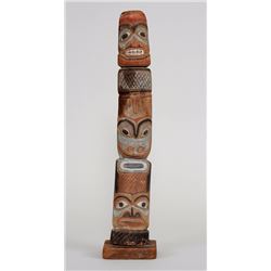 Tlingit Totem Carved with Three Figures ca. 1910  18 1/2" H. 4" W. Base  Good Condition