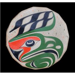 Art Thompson Drum Painted with Eagle Design - Signed "Designed and Painted by Art Thompson Nov. 1998