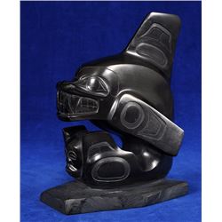 Haida Argillite Killer Whale Signed Greg Lightbrown 8" H 6" L. 3" W  Good Condition
