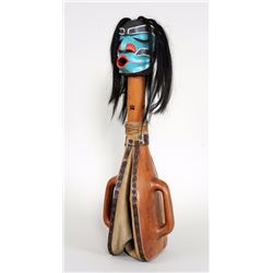 Hamatsa Dsonoqua Dance Bellows Whistle Signed Coyote 26 1/2" L. 8" W.  Good Condition