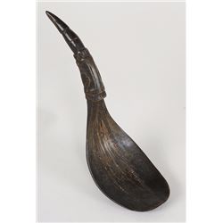 Bute Inlet Goat Horn Spoon with Figural Handle and Incised Design in Bowl 6 1/4" L. 1 7/8" W.  Good 
