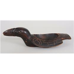 19TH C. Tlingit Bowl Carved in the Form of a Puffin 11 1/2" L. 3 1/2" H.  Good Collection