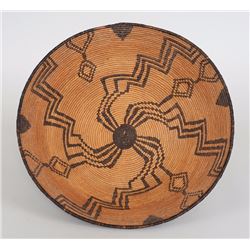Superb White Mountain Apache Basket with Lightening Design 17" D. 3 1/2" H.  Good Condition