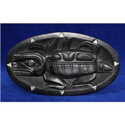 Rufus Moody Carved Argillite Multi Finned Wasco Dish 9 3/8" L. 5 3/8" W.  Good Condition
