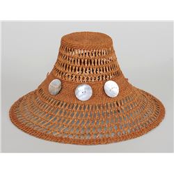 Haida Cedar Hat with Openwork 14 1/2" D. 8" H.  Good Condition