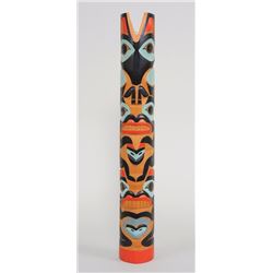 Northwest Coast Totem Carved with Raven, Sea Bear and Bear by R. Nielsen "Kaa-se-eesh" 24" H. 3 1/2"