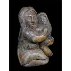 Abraham Anghik Ruben Soapstone Carving of a Mother and Child 14" H. 8" W. 8" Deep  Good Condition