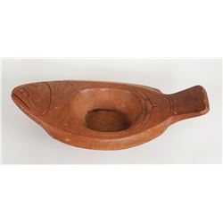 Doug Cranmer Carved Halibut Bowl, Signed 20" L. 10" W.  Good Condition